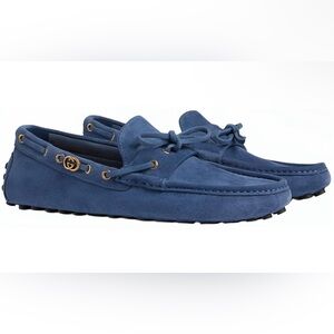 Gucci Interlocking G Driving Loafer Moccasin Leather Suede Royal Blue size 12